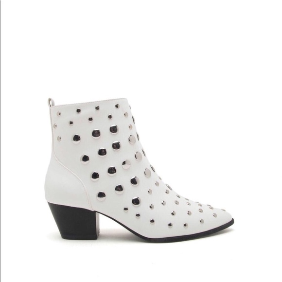 Mystique White Studded Ankle Booties - Picture 3 of 5